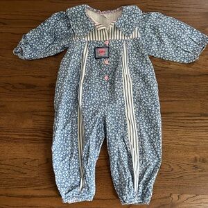 Vintage Gitano 100% Cotton Romper Girls 3T Long Sleeve Heart Buttons